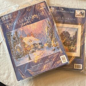 Thomas Kinkade Winter and Garden Cross Stitch Kits - Bundle of two.
